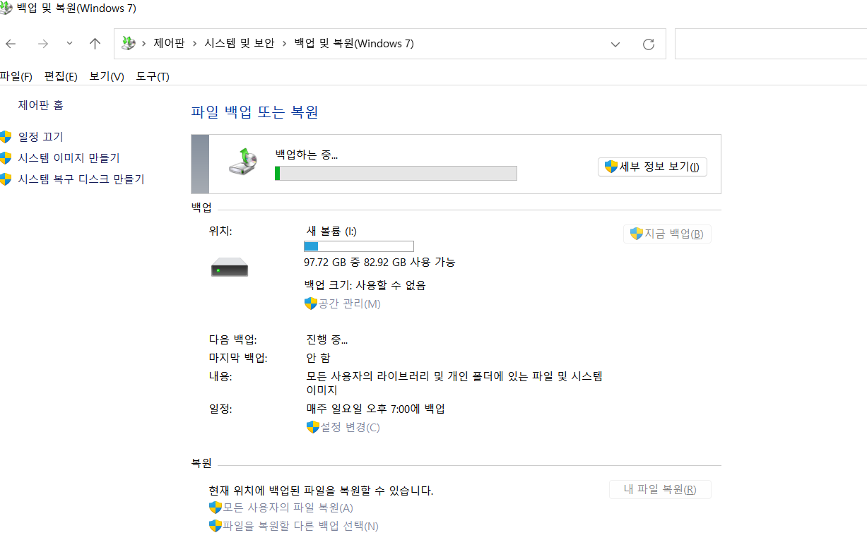 백업에 필요한 항목 선택