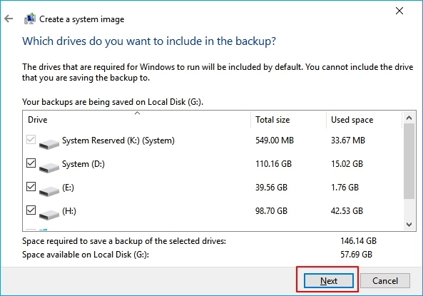 백업할 대상 하드 디스크 선택