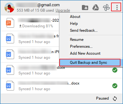 Google 백업 및 동기화 종료