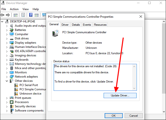 드라이버 업데이트를 선택하세요