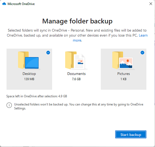 OneDrive 동기화 폴더 관리