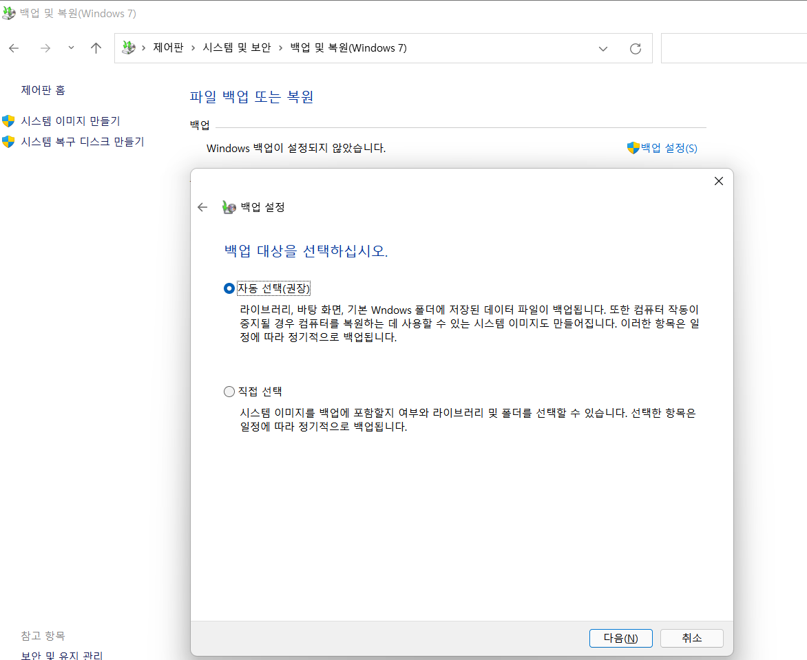 수동 백업 윈도우