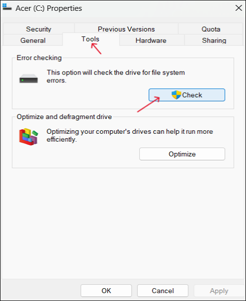 드라이브에서 오류를 검사하세요