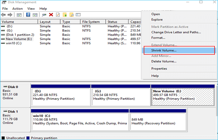 볼륨 축소 선택