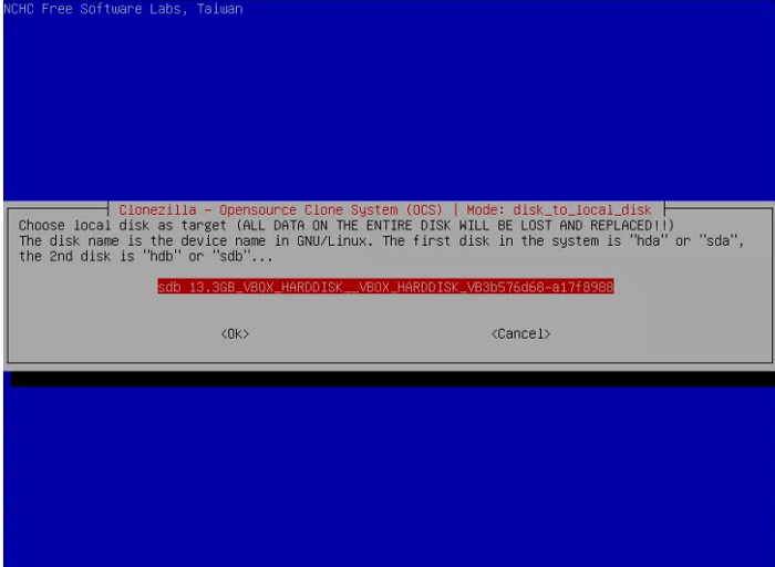 복제할 대상 디스크 선택