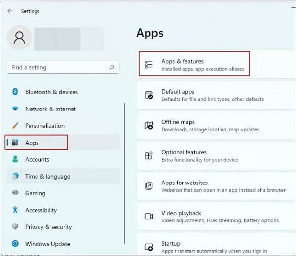 앱 및 기능으로 이동