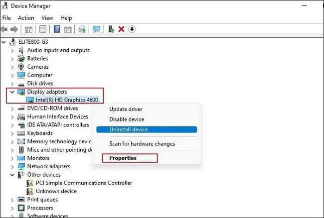 디스플레이 장치 속성 열기