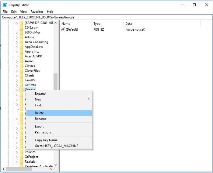 레지스토리 구글 폴더 삭제하기