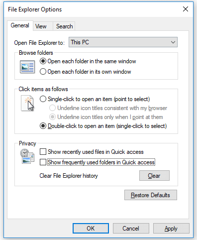 빠른 액세스 파일 탐색기 비활성화