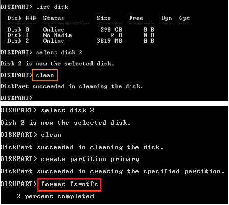 diskpart clean disk command
