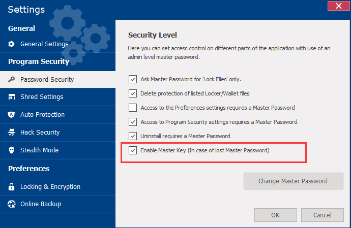 마스터 키 활성화