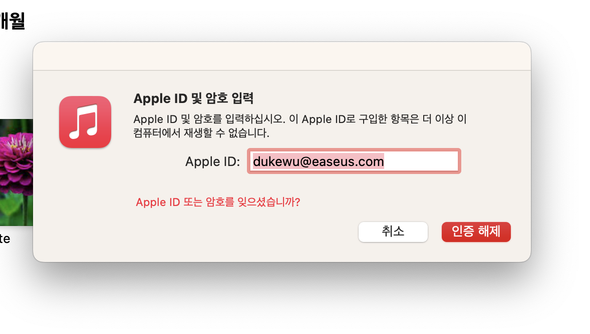 애플 아이디와 비밀번호 입력