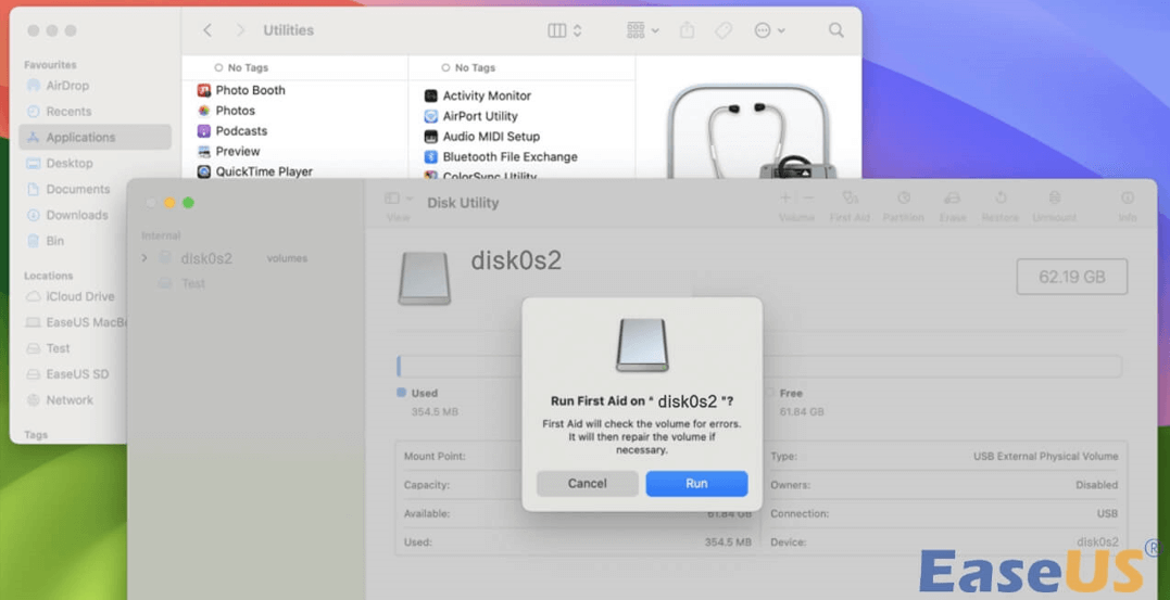 disk0s2에서 응급 처치 실행
