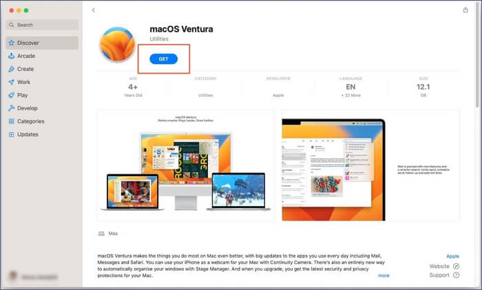 App Store에서 macOS Ventura 다운로드