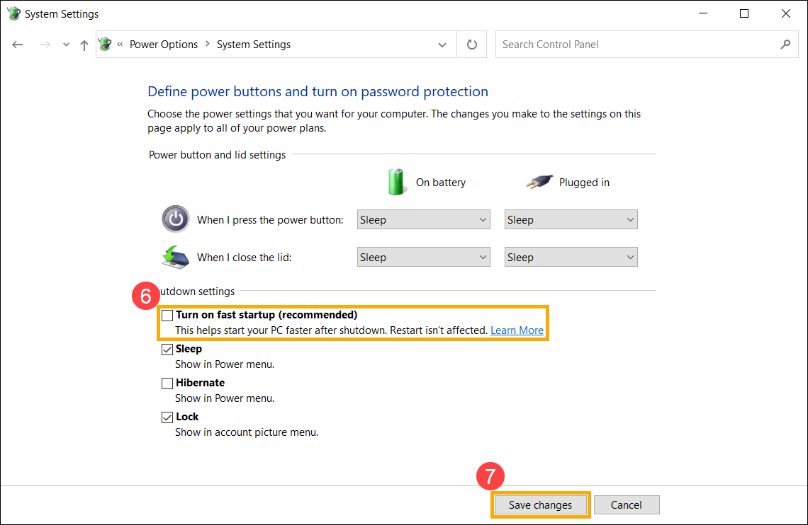 빠른 시작 켜기