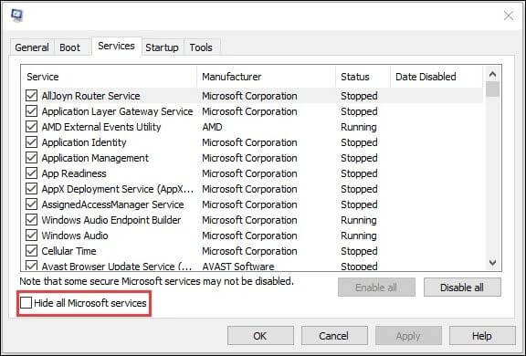 모든 서비스 숨기기