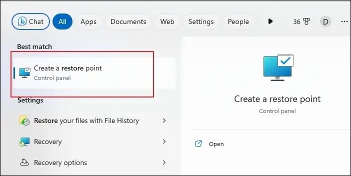 검색 시스템 복원 Windows