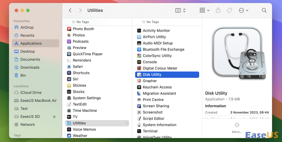 디스크 유틸리티 열기