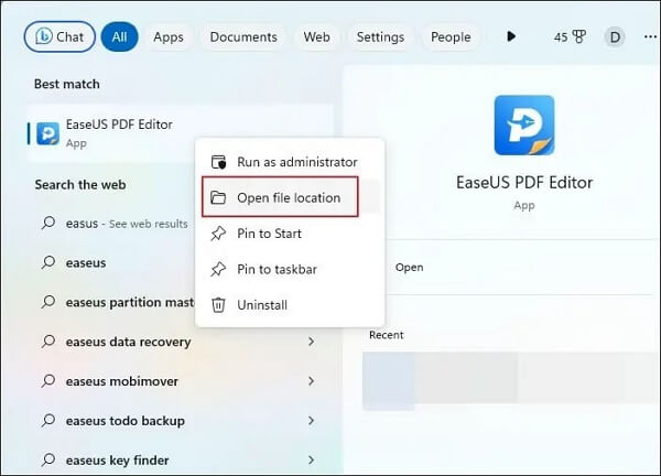 앱의 파일 위치 열기