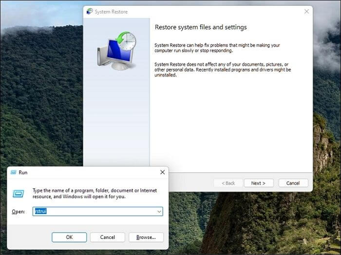 시스템 복원 마법사 시작