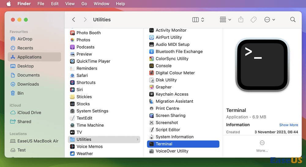 터미널을 엽니다
