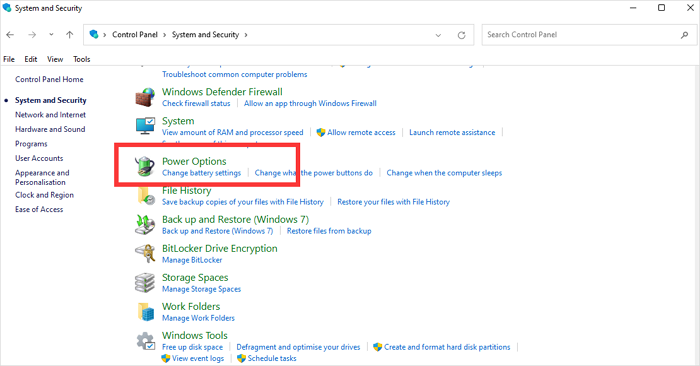 전원 옵션 선택