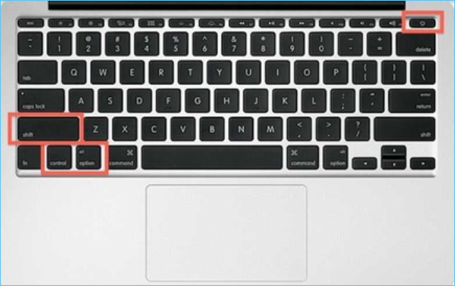 시프트, 컨트롤 및 전원 버튼을 누릅니다.