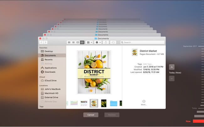 타임라인을 살펴보고 복원할 타임라인을 선택하세요.