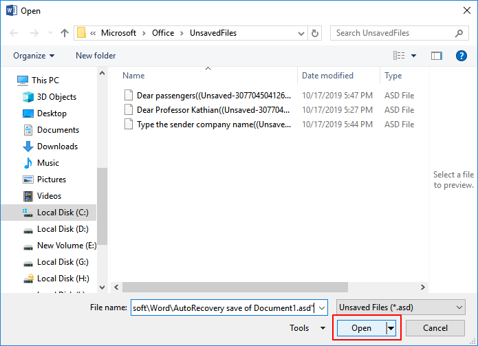 잃어버린 워드 문서 복구3