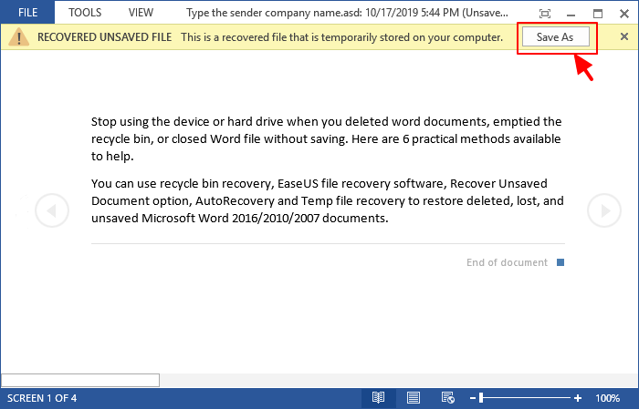 자동 복구 파일을 찾기