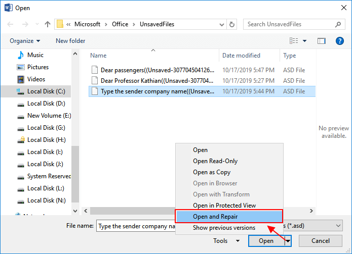 저장되지 않은 워드 문서를 복원하려면 워드 오류를 복구하세요.