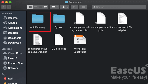 Mac의 Word 자동 복구 파일