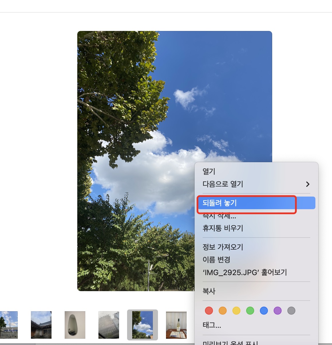 되돌리기를 클릭하십시오.