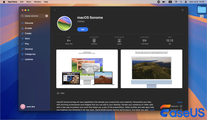 App Store에서 macOS Sonoma 검색