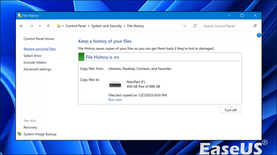 개인 파일 복원 선택