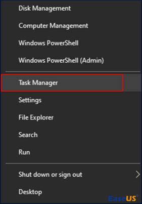 검색 상자를 마우스 오른쪽 버튼으로 클릭하고 작업 관리자를 선택합니다.