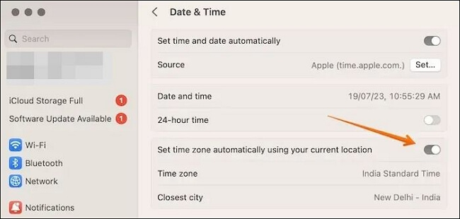 macOS에서 시간 설정
