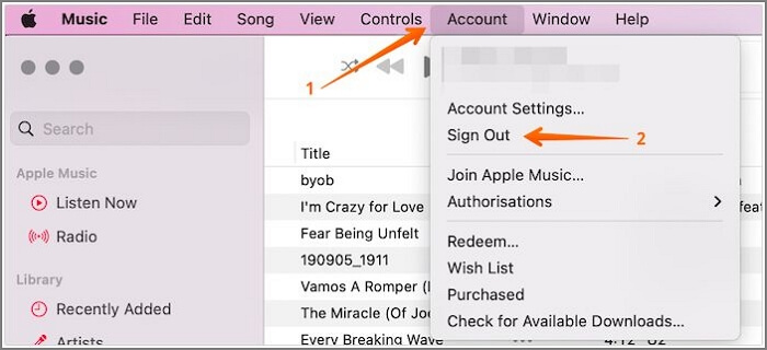 iTunes에서 로그아웃