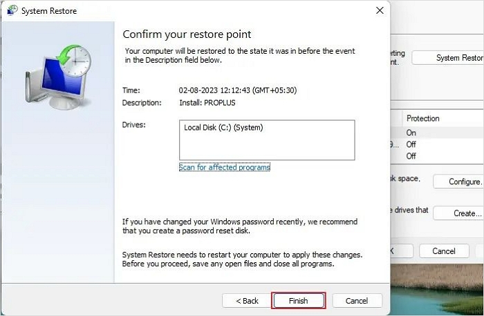시스템 복원 확인