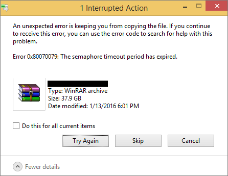 세마포 시간 초과 기간이 만료되었습니다 .-0x80070079