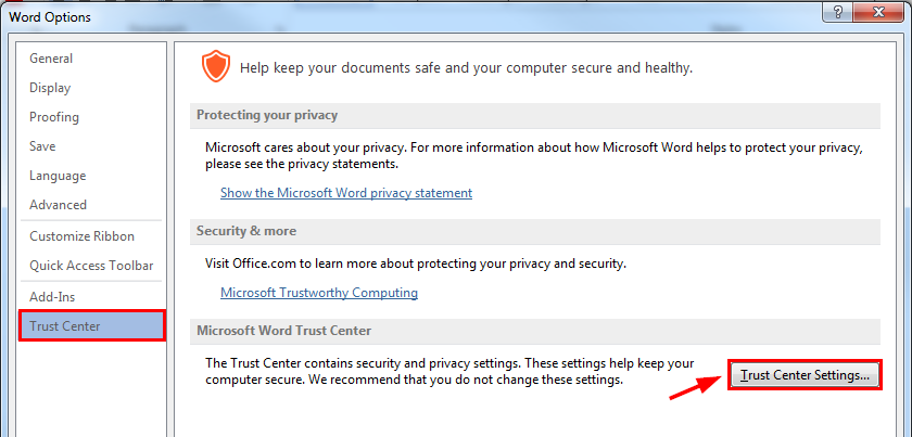 신뢰 센터 설정