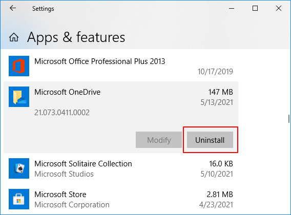 원드라이브 제거