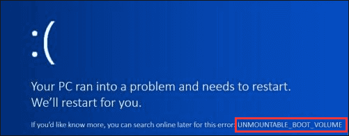 마운트 할 수없는 부팅 볼륨 오류