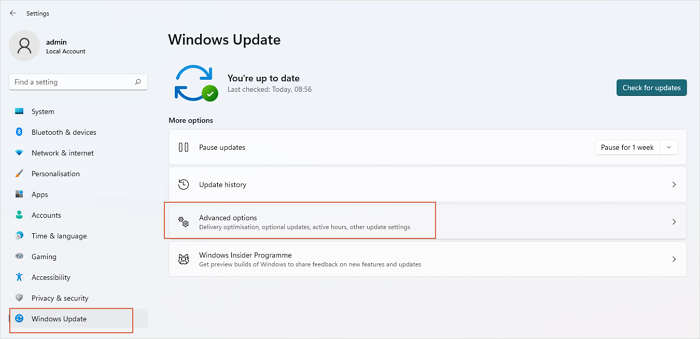 Windows 업데이트 고급 옵션