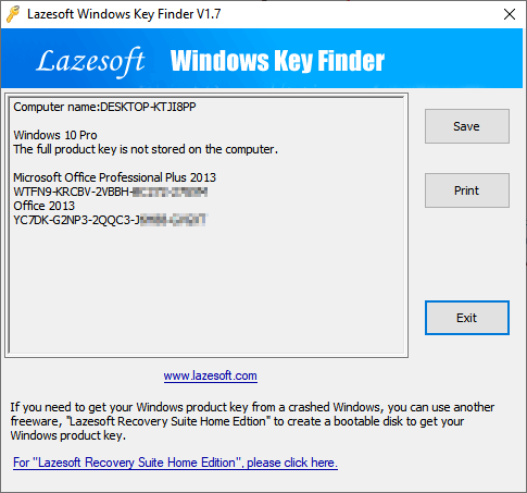 Lazsoft Windows 키 찾기