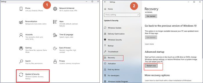 설정에서 명령 프롬프트 열기
