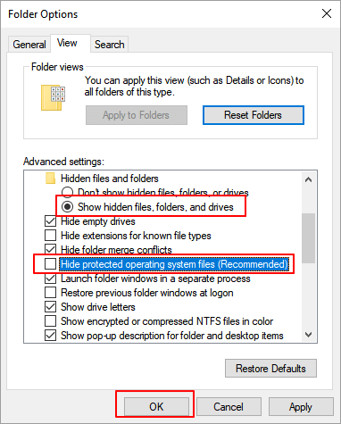 큰 Desktop.ini 파일을 표시합니다.