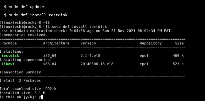 testdisk RHEL 배포판 설치