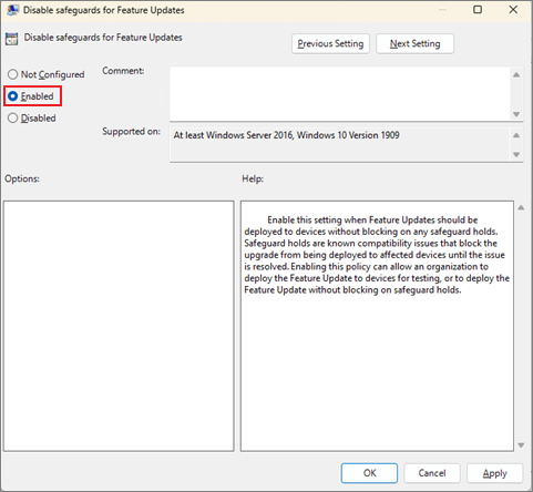 기능 업데이트 비활성화