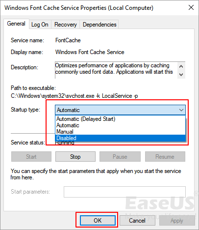Windows 글꼴 캐시를 비활성화합니다.
